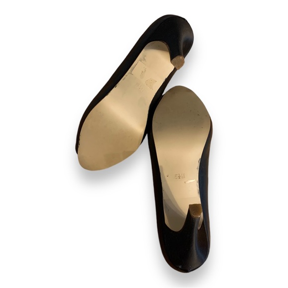 Black satin peep toe heels with rhinestone ornaments size 5.5M - Picture 8 of 13